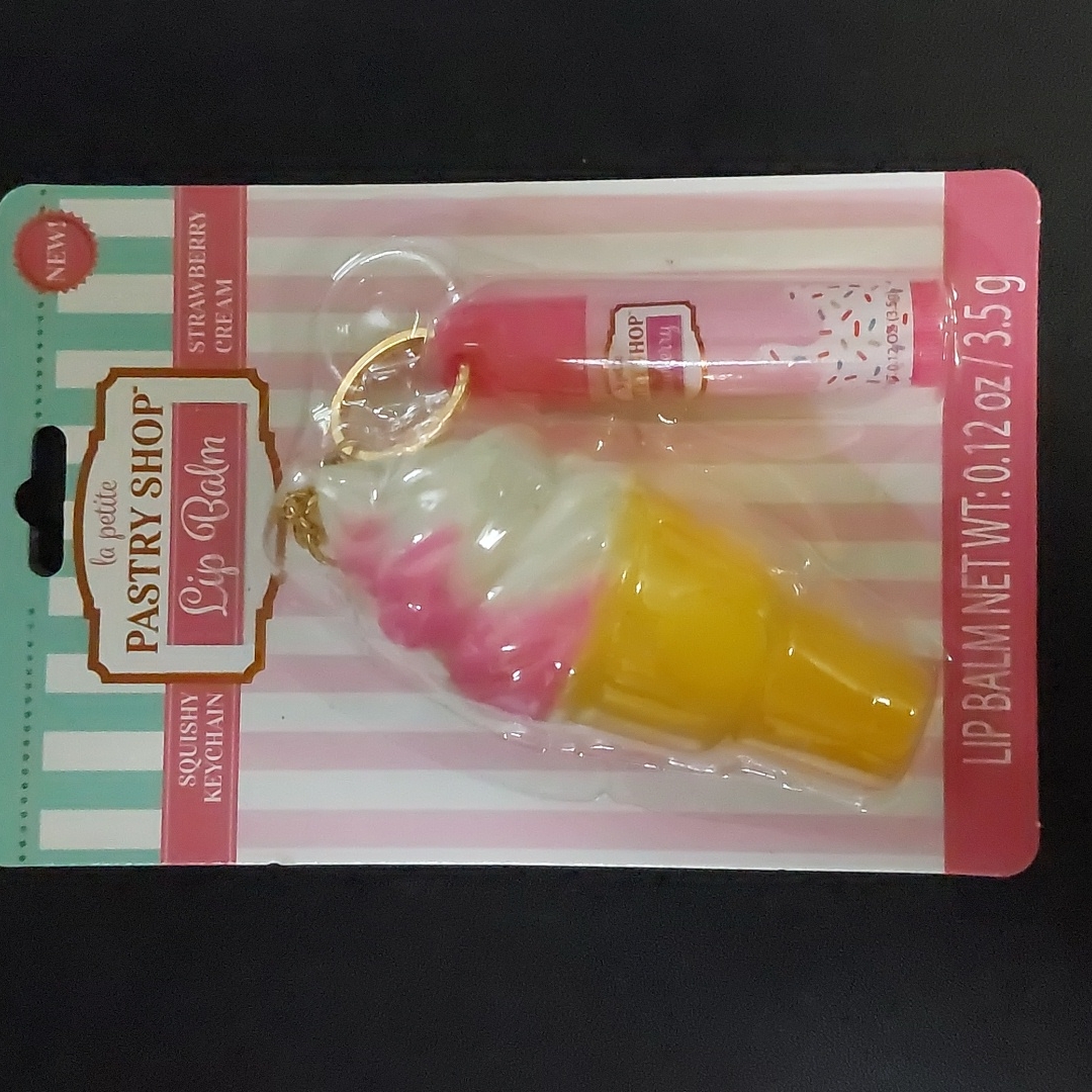 Le Petite Pastry Shop Squishy Pink And White Ice Cream Cone With Lip Balm